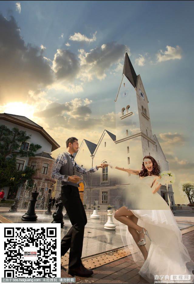 Photoshop为天空泛白的建筑婚片增加霞光效果5
