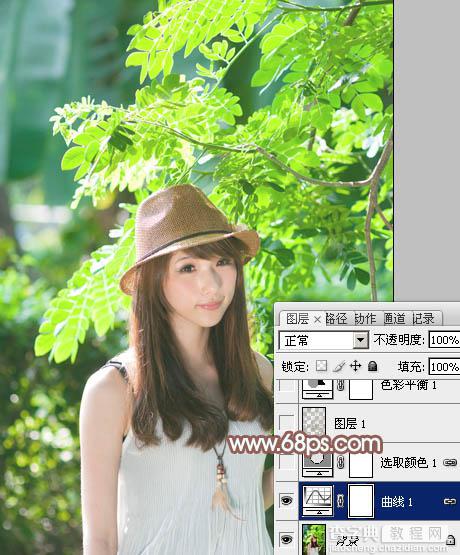 Photoshop将绿树边的美女调制出甜美的小清新淡褐色6