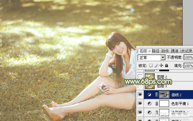 Photoshop为绿草上的美女打造出唯美的青黄色21