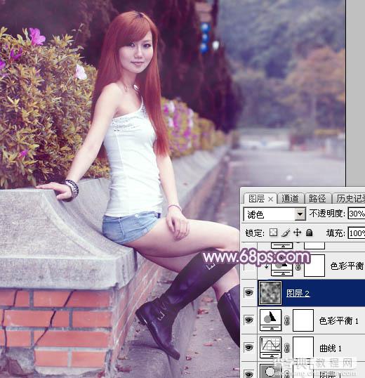 Photoshop调出甜美的秋季蓝紫色外景美女图片15