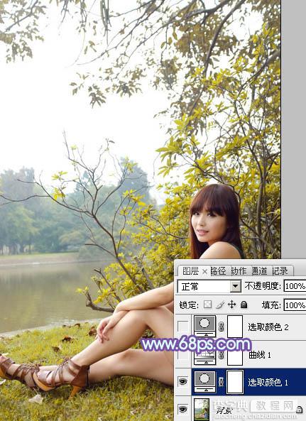 Photoshop为坐在河边的美女加上小清新的秋季橙黄色6