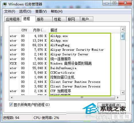 Win7判断进程中哪些是系统进程以免误伤的方法1