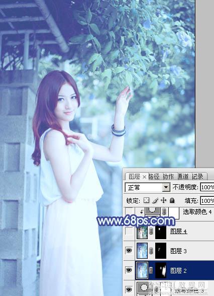 Photoshop将外景美女调出柔美的冷艳青蓝色33