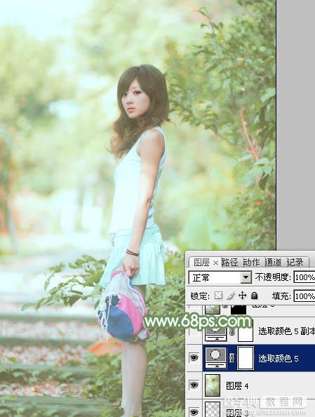 Photoshop将树边美女图片调制出唯美的淡调嫩绿色41
