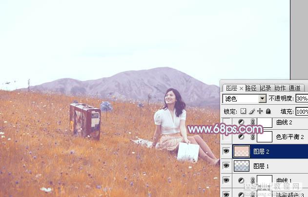 Photoshop将草地美女增加上淡淡的蓝红色25