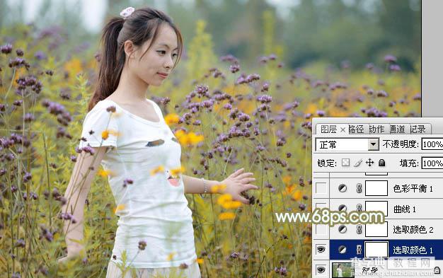 Photoshop为野花中的美女加上小清新的粉黄色6