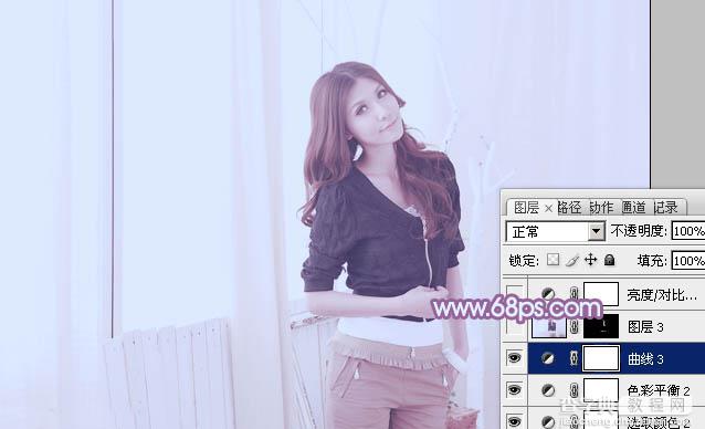 Photoshop为室内美女调制出柔和的韩系淡紫色30