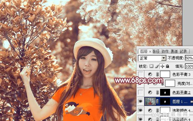 Photoshop为树林中人物图片增加鲜丽的橙褐色34