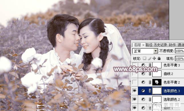 Photoshop为玫瑰园婚照调制出蓝紫中性色26