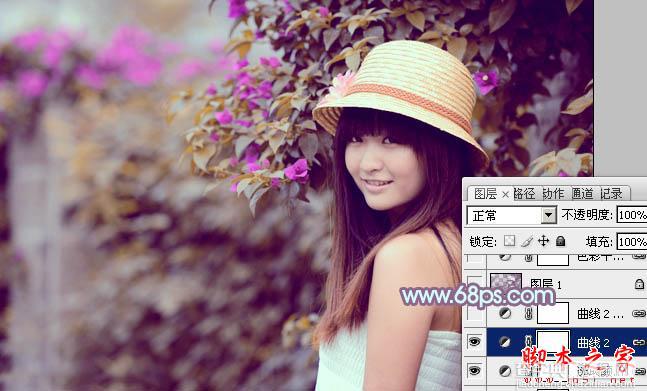 Photoshop将花边的美女调制出甜美的暖紫色20