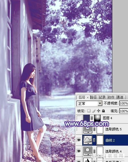 photoshop利用通道替换将房檐下美女图片增加上柔和的蓝色效果33