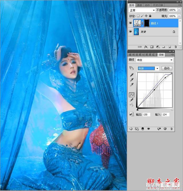 Photoshop为室内古装美女增加梦幻的海底蓝色调8