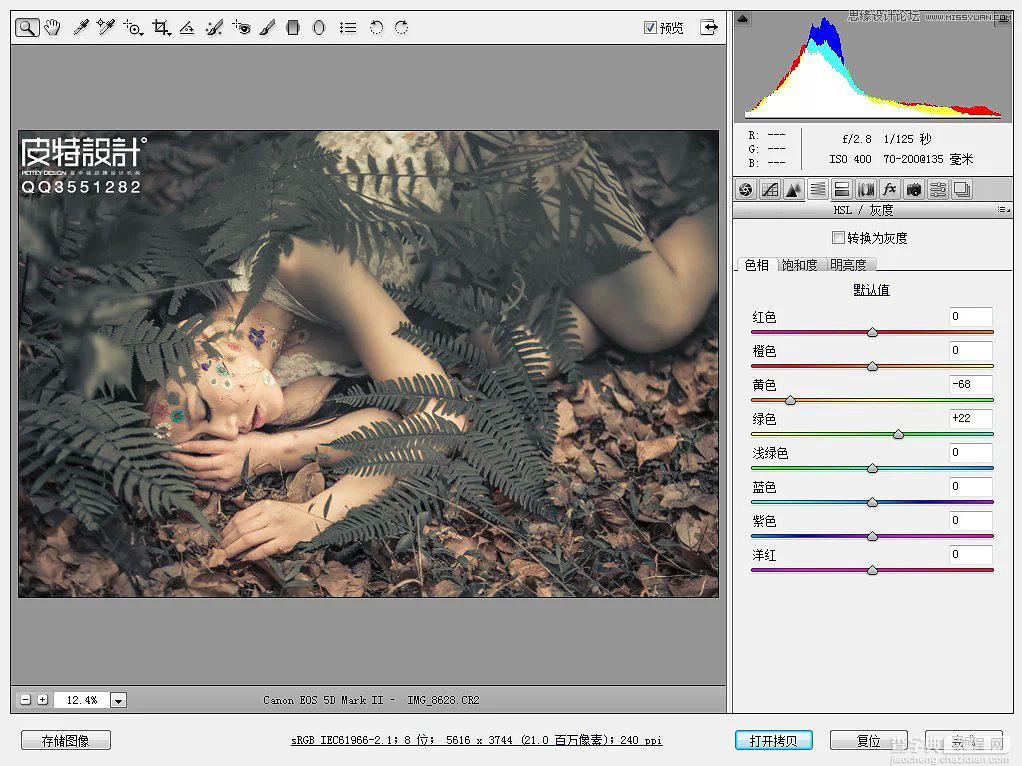 Photoshop调出唯美的中性色森林美女7