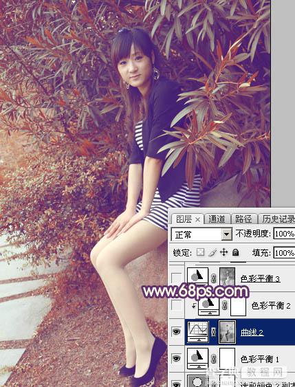 Photoshop为外景美女图片打造流行的秋季红蓝色效果27