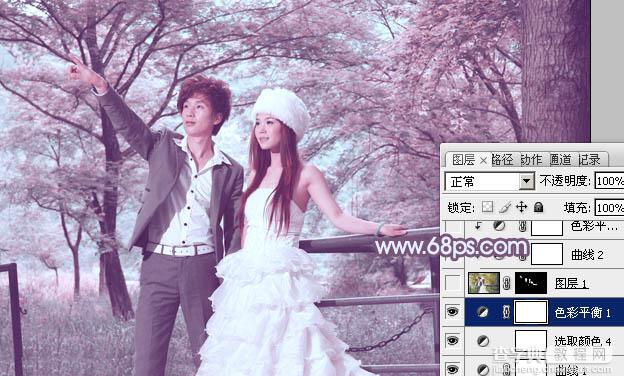 Photoshop将树林婚片调制出唯美浪漫的蓝紫色20