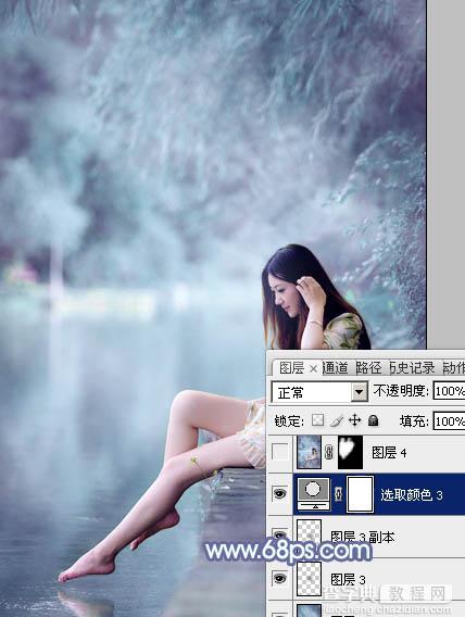 Photoshop为溪边美女图片打造梦幻的淡蓝色35