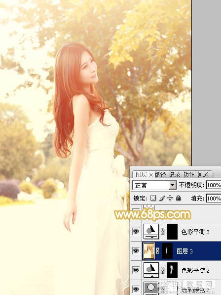 Photoshop将公园美女图片调制出柔美的秋季阳光色23