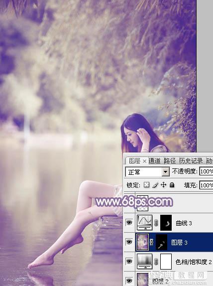 Photoshop将水塘边的美女加上漂亮的淡调黄紫色29