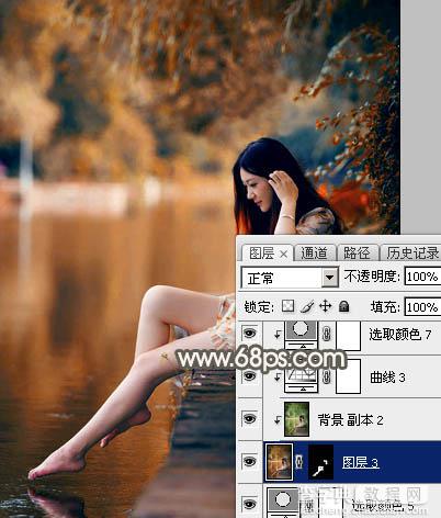 Photoshop为水边的美女图片加上暗调金秋色43