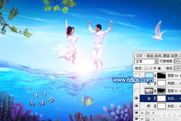 Photoshop打造在海面跳跃的清爽夏季海景婚片33