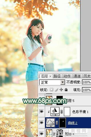 Photoshop将树边美女调出甜美的秋季橙红色29