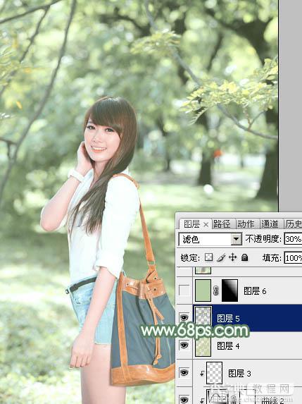 Photoshop为绿树下的美女图片加上唯美朦胧的淡绿色26