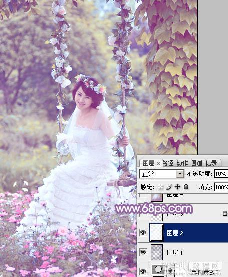 Photoshop将荡秋千的新娘图片增加唯美的淡调蓝黄色26