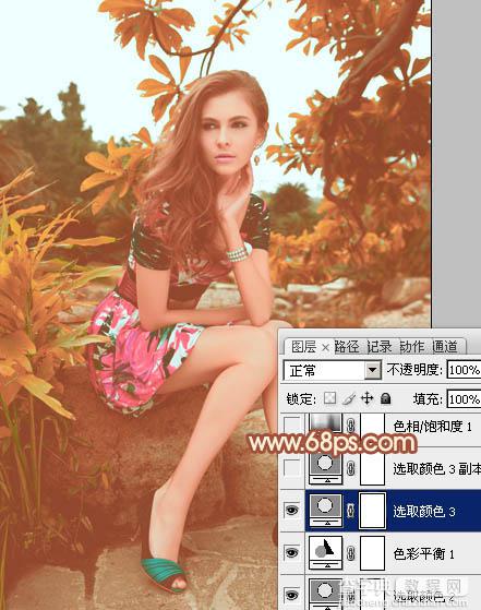 Photoshop将树林中的美女图片增加上秋季柔美的橙红色效果24