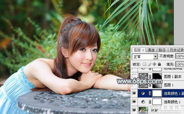 Photoshop为外景美女图片打造甜美的淡调中性绿色5