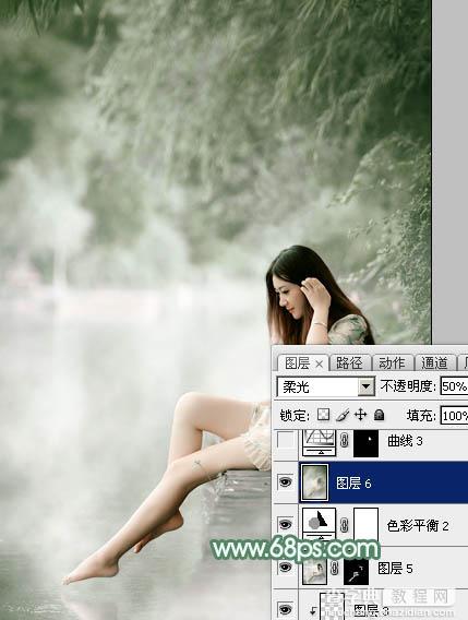 Photoshop打造唯美的古典淡绿色外景人物图片33