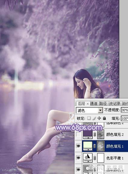 Photoshop为河岸边的美女打造出唯美的粉紫色17