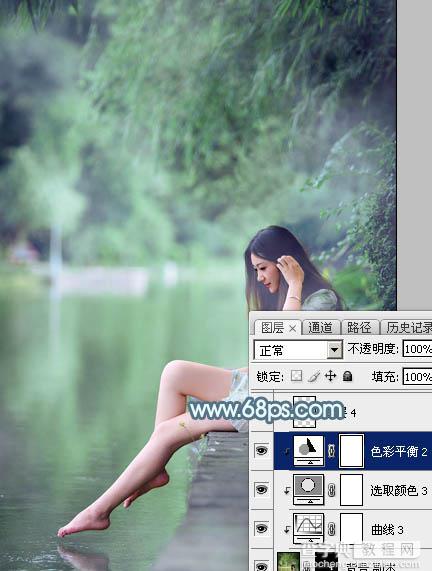 Photoshop将水边的美女调制出淡淡的青绿蜜糖色31