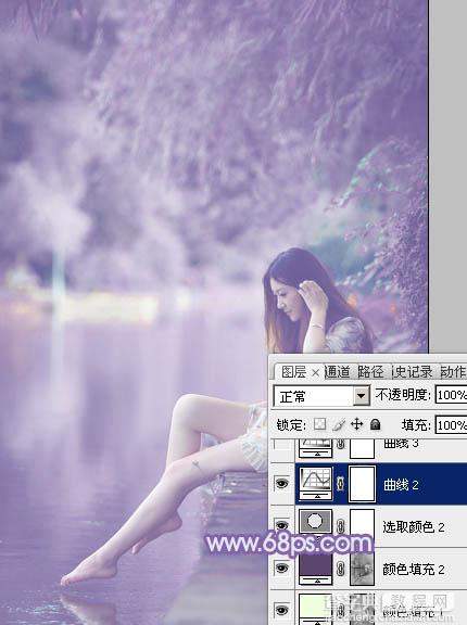 Photoshop为河岸边的美女打造出唯美的粉紫色24