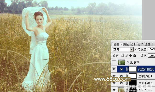 Photoshop将芦苇中的美女图片增加流行的青黄色效果31