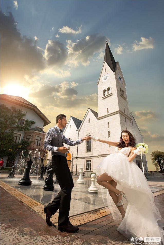 Photoshop为天空泛白的建筑婚片增加霞光效果8