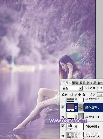 Photoshop为河岸边的美女打造出唯美的粉紫色18