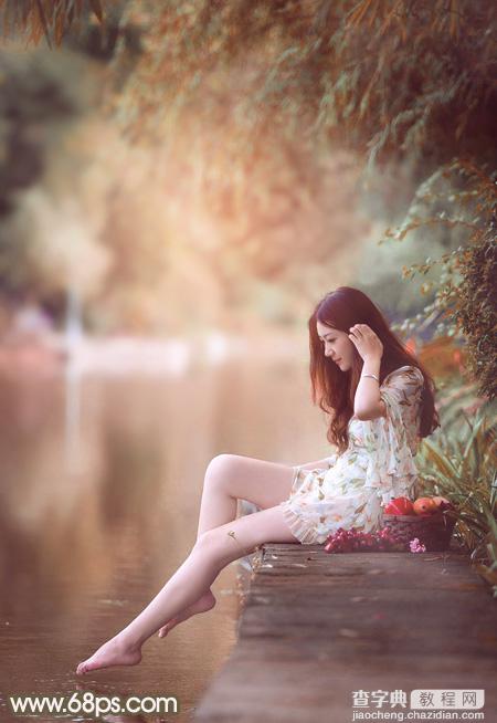 Photoshop将河景美女图片打造甜美的红褐色2