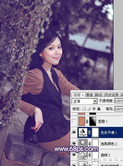 Photoshop为外景美女加上柔和的暗调蓝橙色教程22