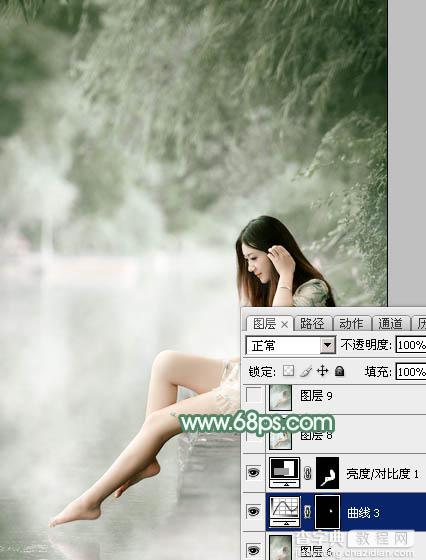 Photoshop打造唯美的古典淡绿色外景人物图片34