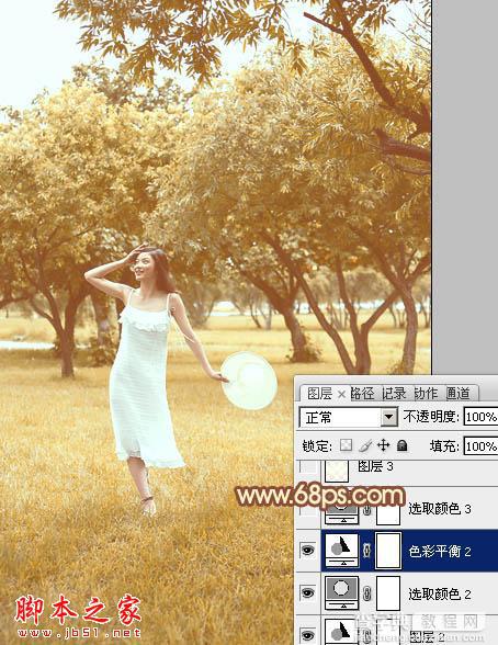 Photoshop将草地树林人物图片打造唯美的秋季淡黄色24