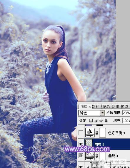 Photoshop为外景人物图片调制出柔美的蓝色效果28
