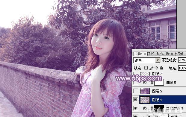 photoshop将靠在围墙边的美女图片调制出甜美的暗紫色27