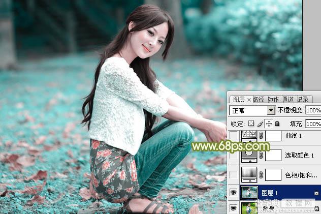 Photoshop为外景美女增加柔美的古典淡绿色3