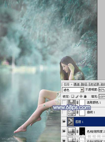 Photoshop为溪边美女图片打造梦幻的淡蓝色7