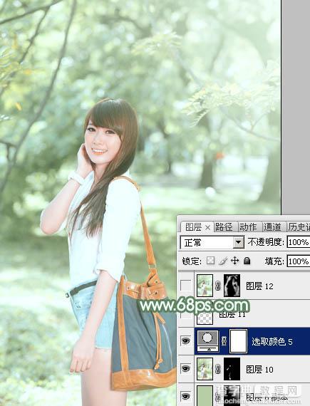 Photoshop为绿树下的美女图片加上唯美朦胧的淡绿色32