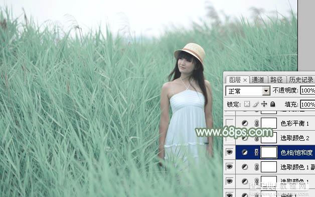 Photoshop为绿草中的美女加上甜美的淡调青绿色11