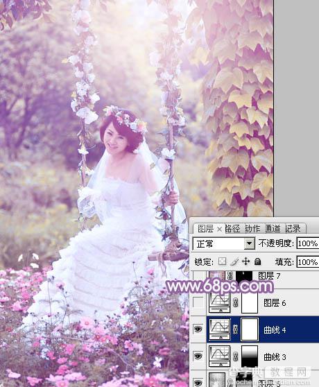 Photoshop将荡秋千的新娘图片增加唯美的淡调蓝黄色32