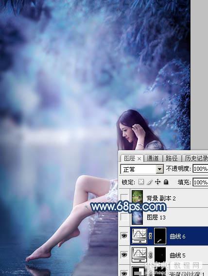 Photoshop为江景美女图片打造唯美梦幻的蓝紫色34