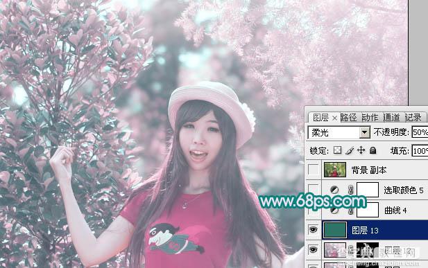 Photoshop为树林人物图片调制出梦幻的淡调青紫色34