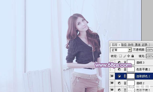 Photoshop为室内美女调制出柔和的韩系淡紫色24